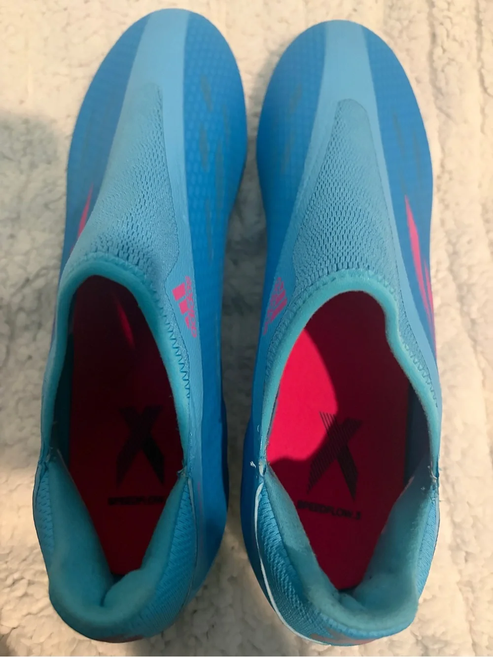 adidas Bright Blue Slip-On Soccer/Cleat Trainers with Pink Accents